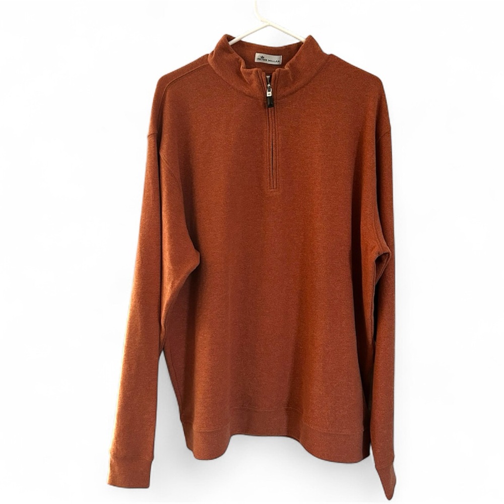 Peter Millar Quarter Zip Preppy Knit Sweater Golf Pullover Autumn Rust Orange-XL